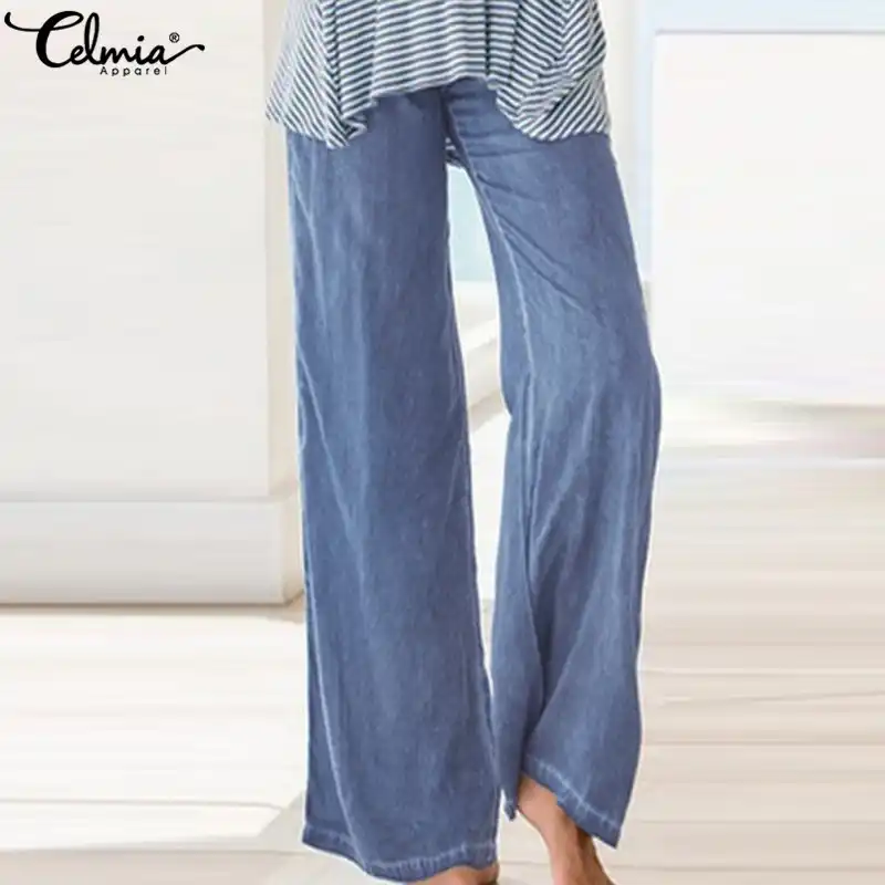 denim wide leg palazzo pants