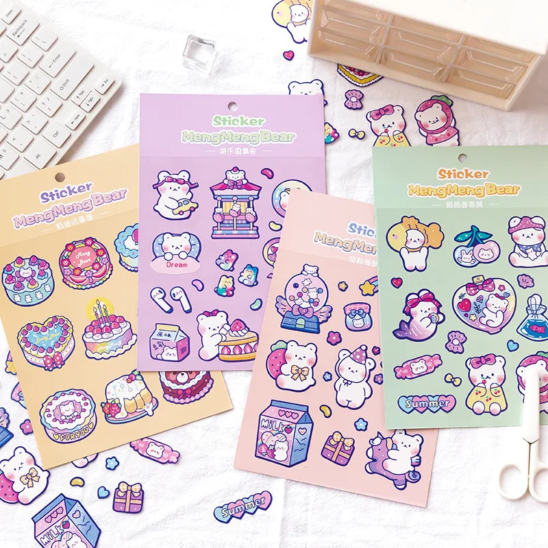 Mohamm 1Pc Ins Meng Meng Bear Series Cute Stickers Decoration Scrapbooking Paper Creative Stationary School Supplies afbeelding