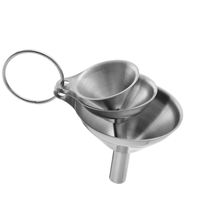 3Pcs Multifunctional Stainless Steel Funnel Essentail Oil Water Spices Wine Flask Filter Funnel For Home Kitchen