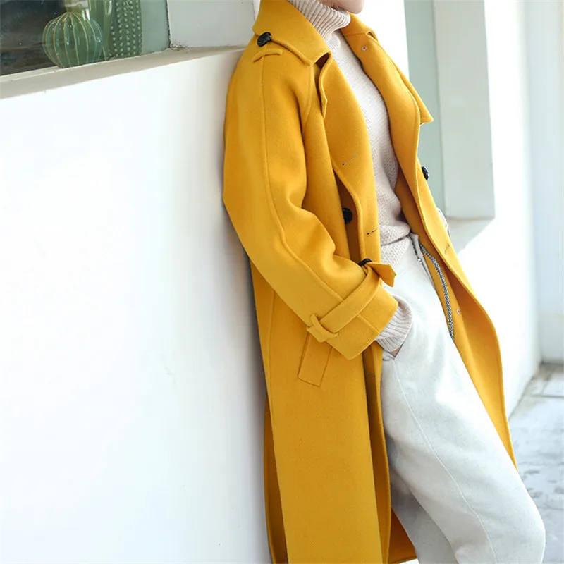 ALKMENE winter new double-faced cashmere coat women's long coat double-breasted woolen coat female cashmere coat