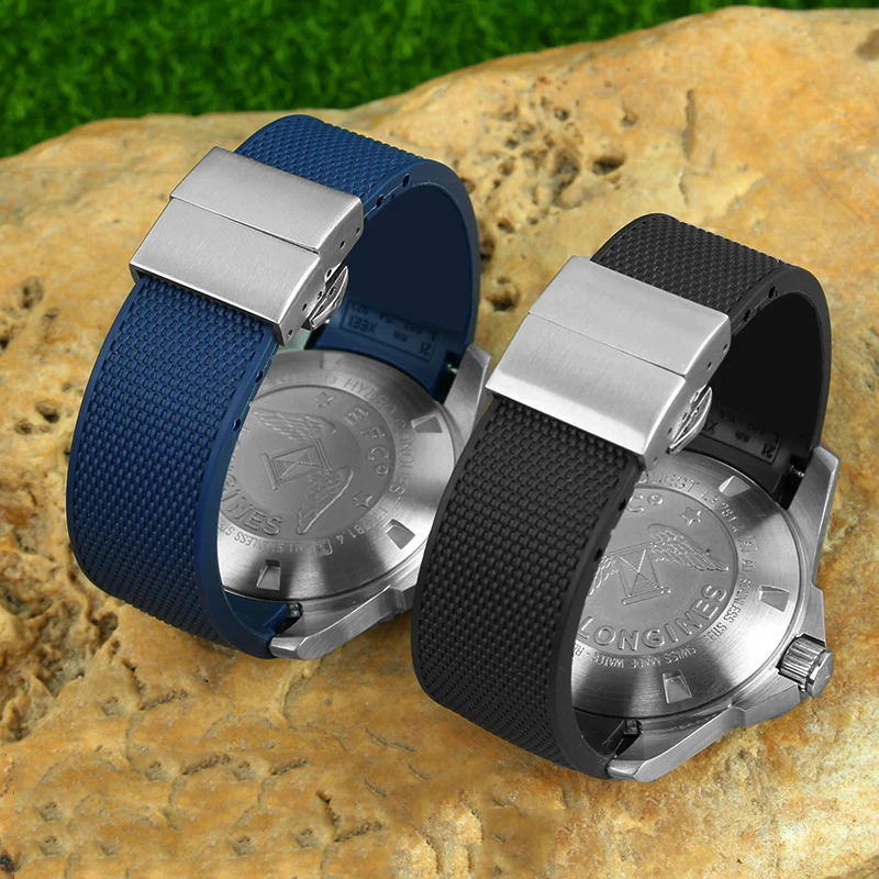 Pulseira de Borracha para Longines Master Pulseira de Relógio Impermeável Preto Verde Azul Silicone Conquest Hydroconquest l3 781 782 21 mm - Image 5