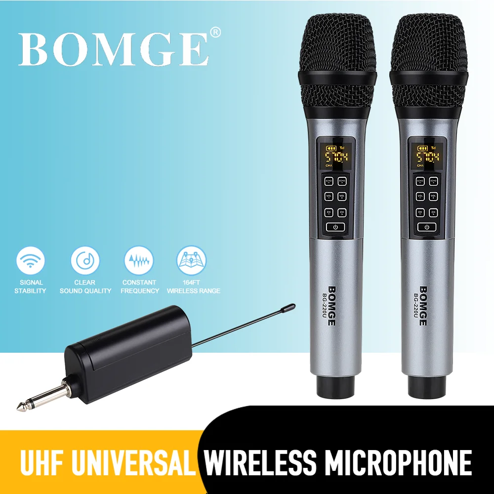 lavalier microphone UHF Wireless Recording Karaoke Microphone Cordless 2 Mics Player Handheld Mic Echo Treble Bass Channel Selected with Receicer best microphone for streaming