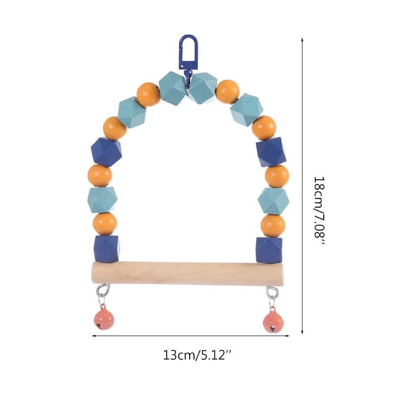 Wooden Bird Swing Parrot Chewing Hanging Perch with Bells Pet Birds Cage Toy for Small Parakeet Lovebird Cockatiel M6CE