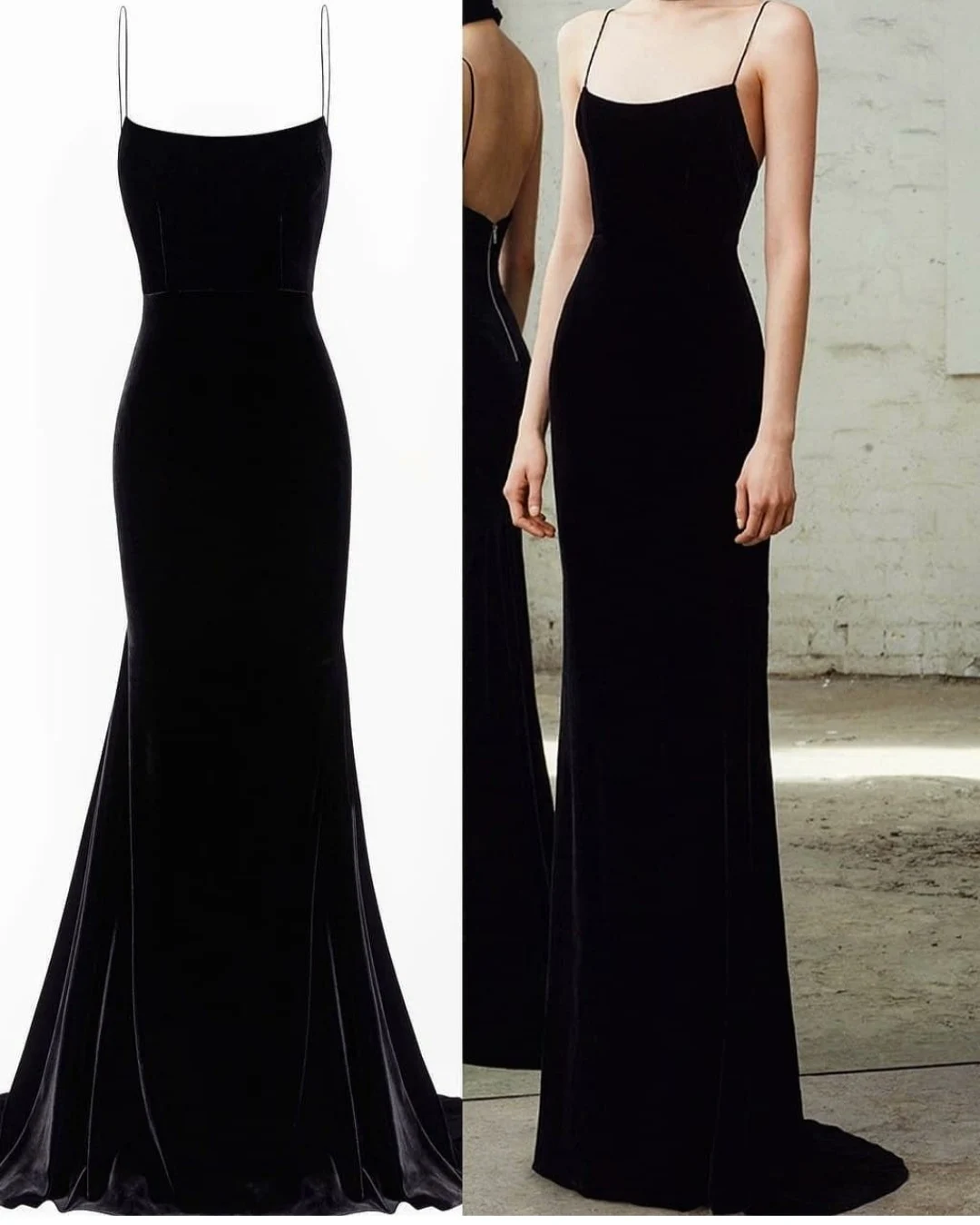 

Elegant Long Velvet Black Evening Dresses Mermaid Spaghetti Open Back Halter Abendkleider Robes de Soirée for Women