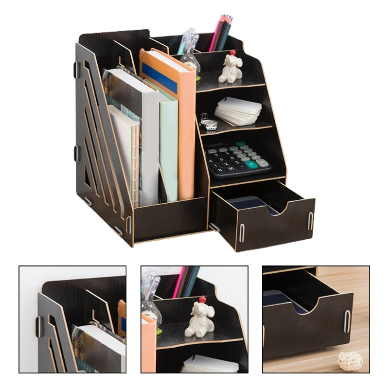 MultiFunctional Office Supplies File Racks Wooden Desktop Organiser