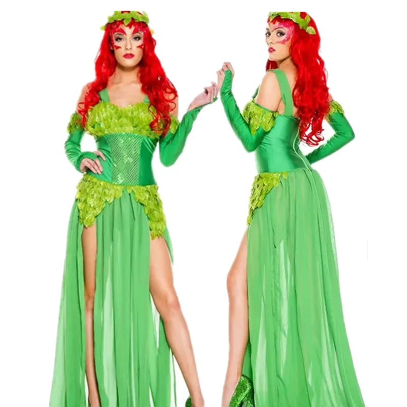 

Adult Green Elf Cosplay Dress Forest Fairy Tree Demon Costume Women Halloween Fancy Dress Outfit