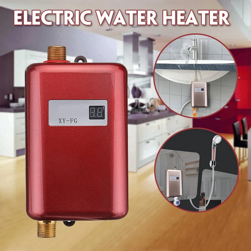 3800 Вт Электрический водонагреватель мгновенный безрезервуарный водонагреватель 110 В/220 В 3.8квт дисплей температуры Отопление душ Универсальный-красный Us Pl
