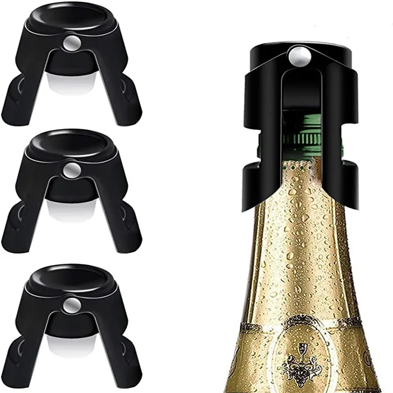 

Stainless Steel Champagne Stoppers, Black Sealer, Sparkling Wine, No Leaks, No Spills