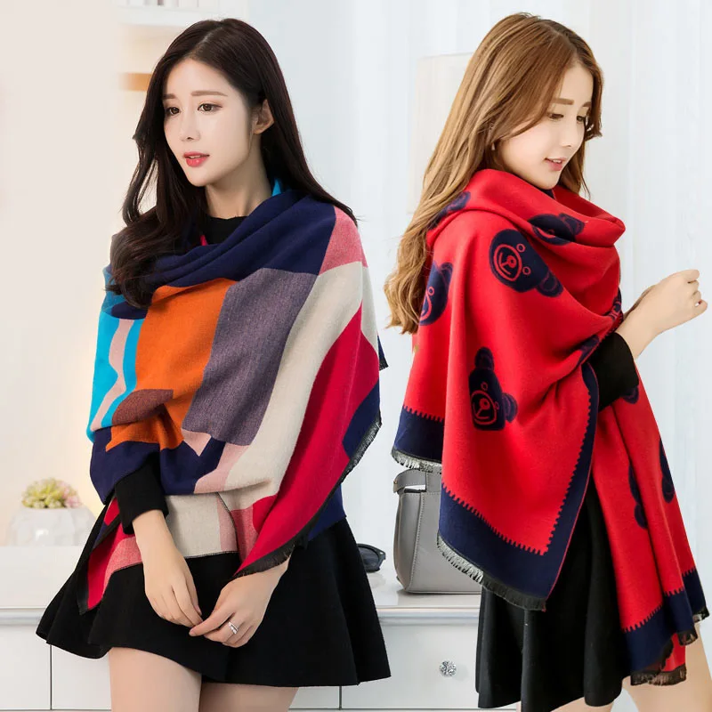 

Korean new style cashmere scarf for women spring and autumn and winter scarves ladies hijab plaid scarf animal print pashmina