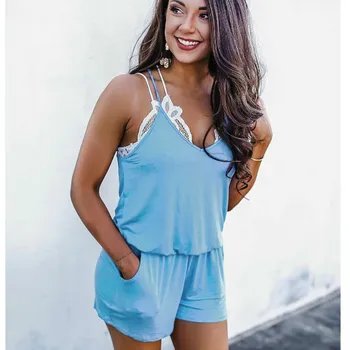 

Women Summer Sleeveless Holiday Casual Playsuit Ladies Summer Home Style Loose Short Jumpsuit