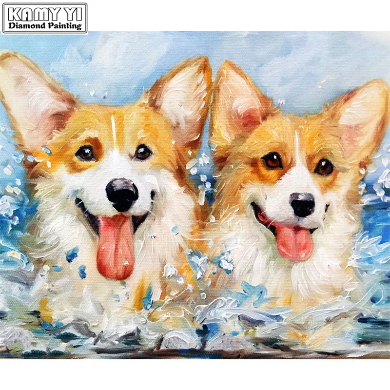 New Full Square Drill Diamond Embroidery Corgi Dog Needlework Cross Stitch DIY Painting Animal Picture Rhinestones Decor | Дом и сад