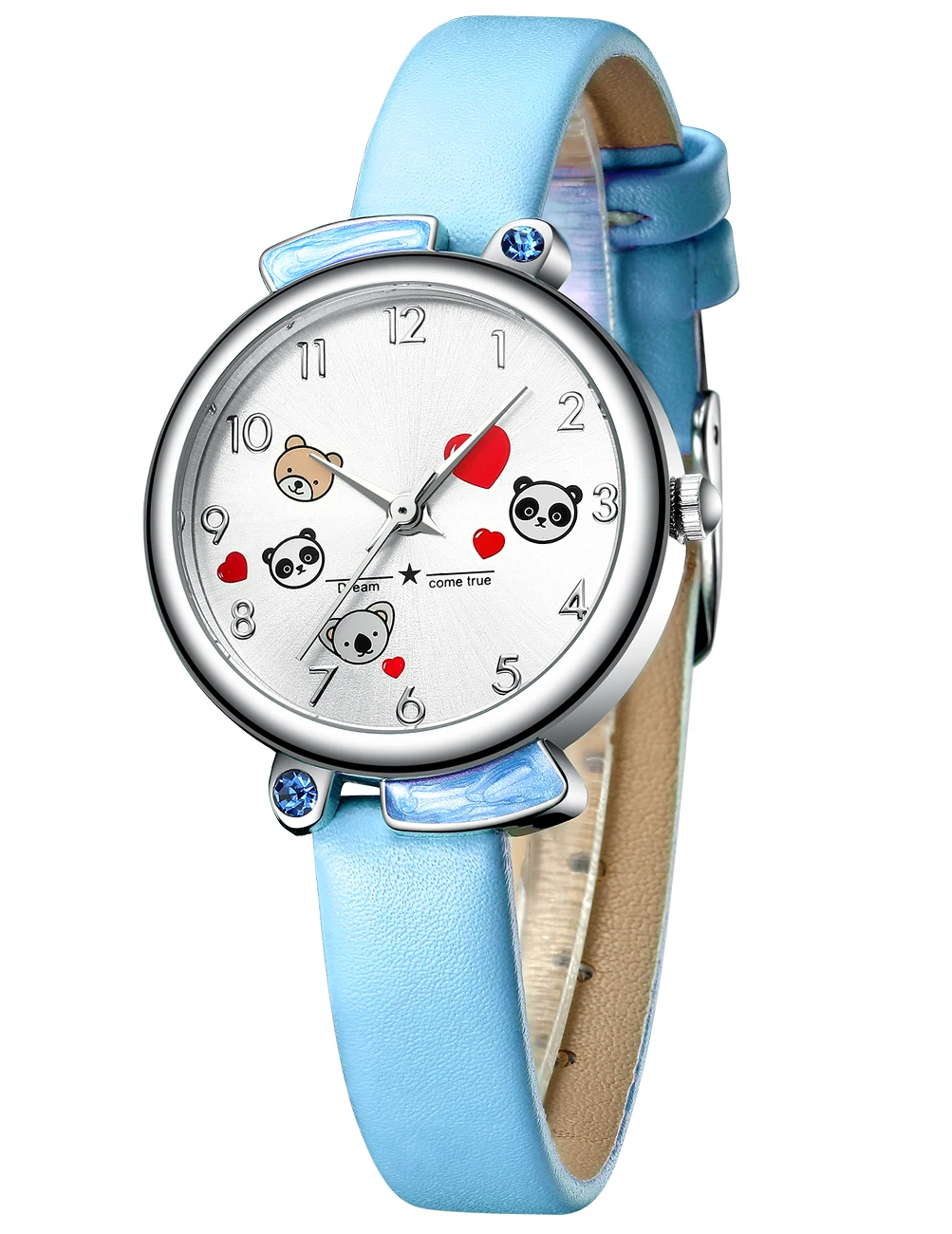 Relojes модные часы KDM детские часы Подарки для девочек студентов Мультяшные наручные часы милый медведь кожаный ремешок Montre Enfant 0092 - Цвет: blue