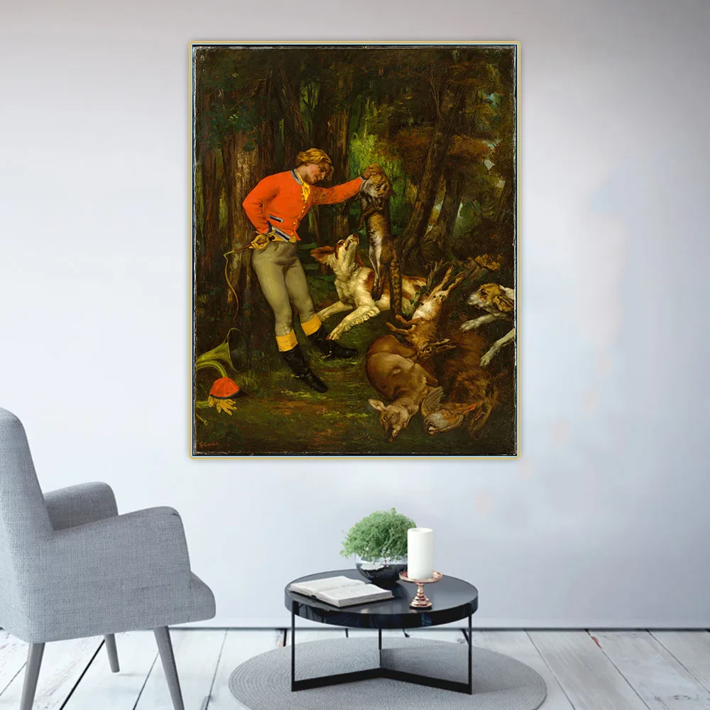 Citon Gustave Courbet 《 после охоты Canvas Холст Картина маслом постер картина фон Настенный декор украшение для дома