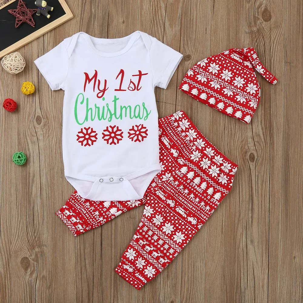 My first christmas/комбинезон со снежинками для новорожденных мальчиков и девочек, штаны, леггинсы, шапка, комплект из 3 предметов, комплект одежды для малышей 0-18 месяцев