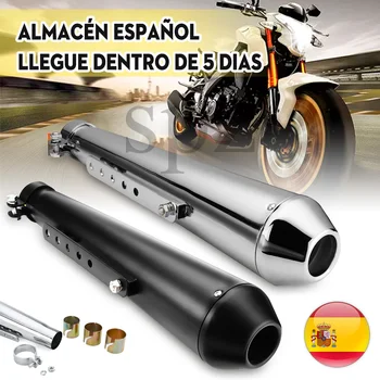 

Motorcycle Cafe Racer Exhaust Pipe with Sliding Bracket Matte Black Silver Universal