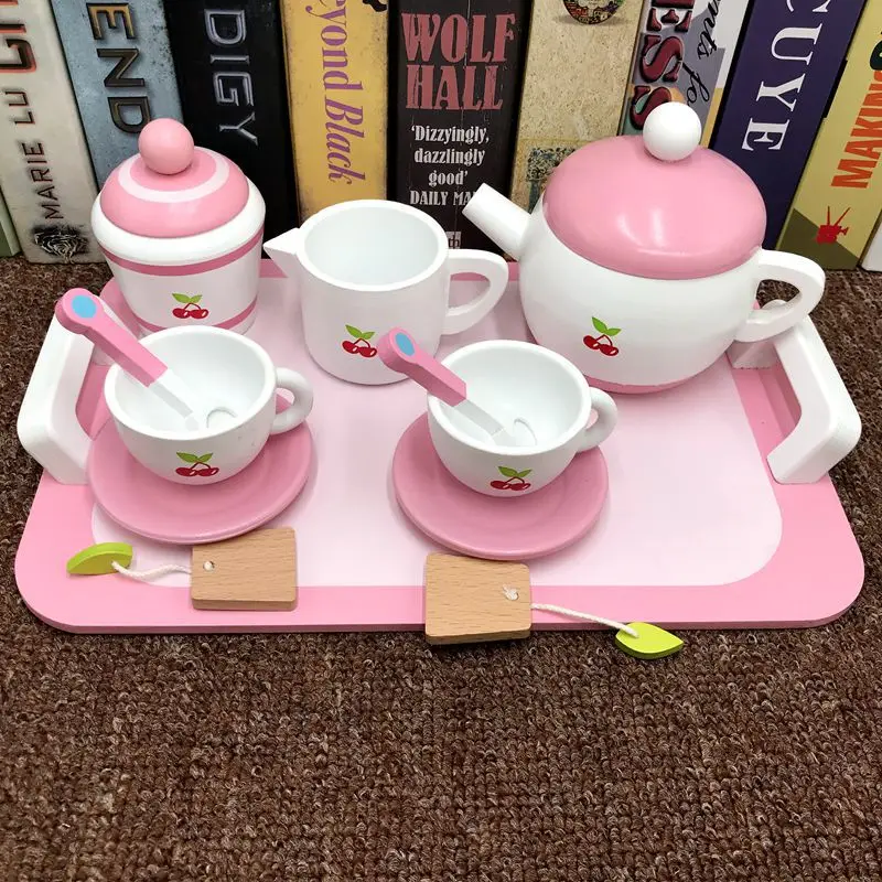 

Wooden Children Afternoon Tea Kitchen Toy Set Play House Model Tea Pot Tea Set Cake GIRL'S Princess Cooking