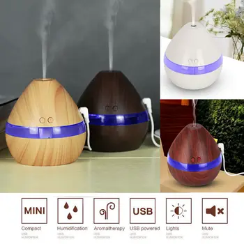 

300ML Ultrasonic Humidifier Cool Air Diffuser Purifier Home Office Room Portable Wood grain incense machine