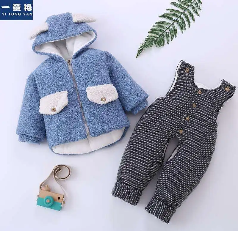 Blue Rabbit Комплект одежды из 2 предметов для маленьких мальчиков и девочек, осенне-зимние хлопковые куртки с капюшоном стеганые штаны комплекты для младенцев для новорожденных от 0 до 12 месяцев - Цвет: Blue Rabbit
