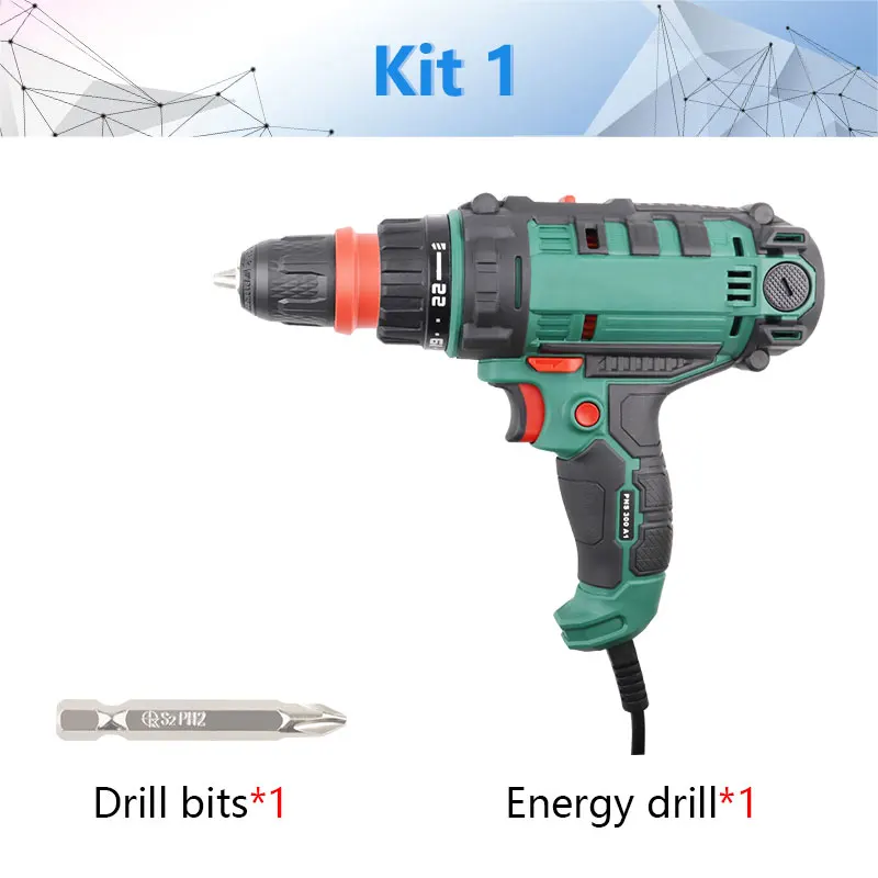 kit1 300 Вт Электроинструмент Проводная электрическая дрель/шуруповерт энергетическая дрель с 10 мм быстрозажимным патроном, максимальный крутящий момент 40 нм, 5 м шнур Acc - Цвет: kit1