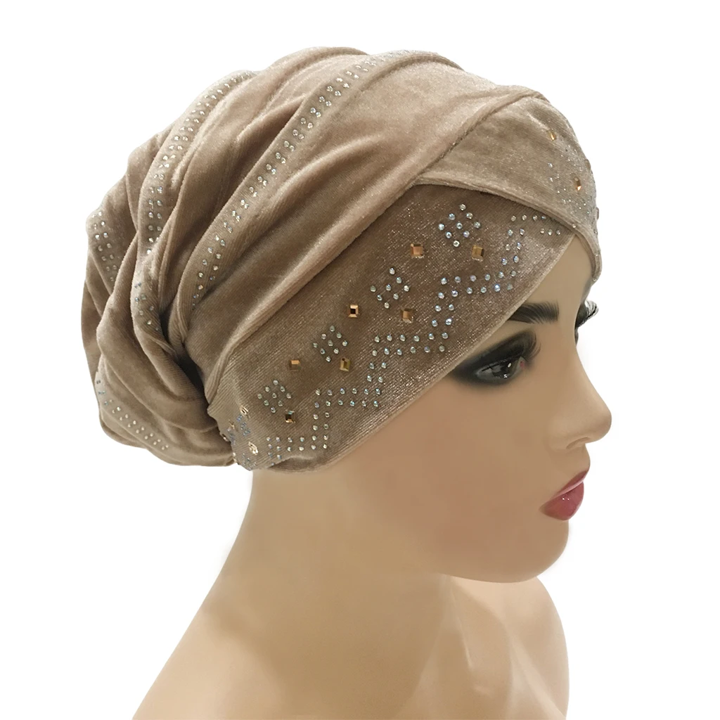 H221 Criss Crossed Full Cover Pleuche Muslim Hijab Hats With rhinestones Amira islamic scarf Velvet fabric Winter turban caps muslim headwear,head scarf,hijab headscarf,hijab hats,shawl scarf,female head wraps