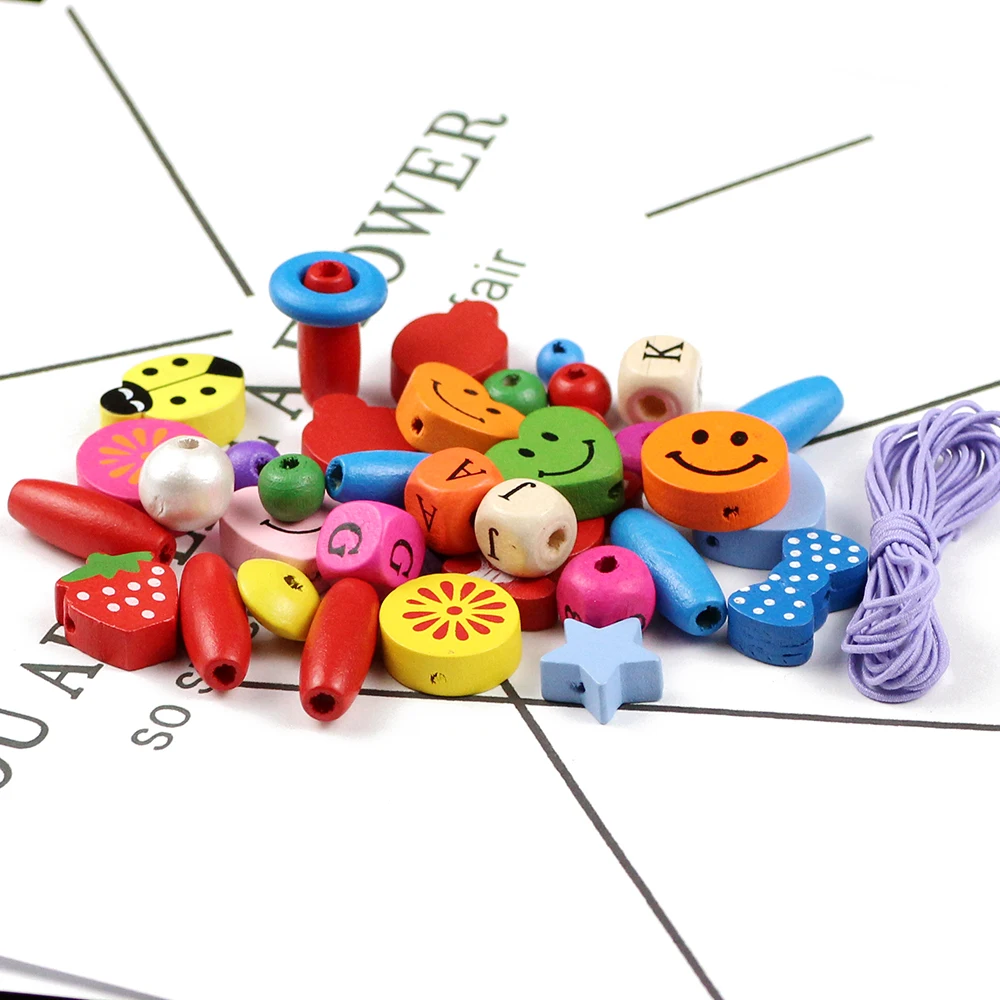 

3 style Box Mix color Natural Wooden Beads Child Teething Educational toy DIY Creative Craft Wood Beads for Jewelry Making