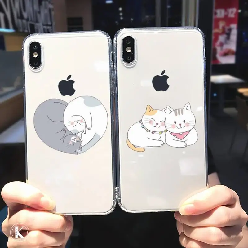 

Cute Cat Painting cover capa shell Phone Case Transparent soft For iphone 5 5s 5c se 6 6s 7 8 11 12 plus mini x xs xr pro max