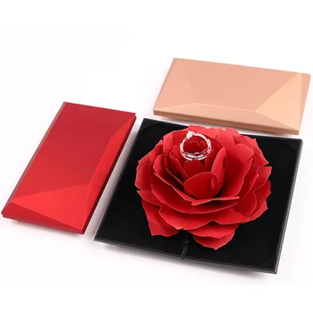 

New 3D Vintage Fashion Elegant Rings Box Wedding Engagement Ring Rose Flower Gift Boxes for Jewelry Display Storage Holder