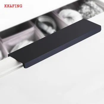 KKFING Hidden Black Silver Aluminum Alloy Cabinet Door Handles Kitchen Cupboard Pulls Bedroom Door Furniture Handle Hardware