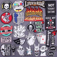 Punk Letters Embroideried Patches For Clothing DIY Clothing Stickers Thermal Transfer For Clothes Skull Patches For Clothes