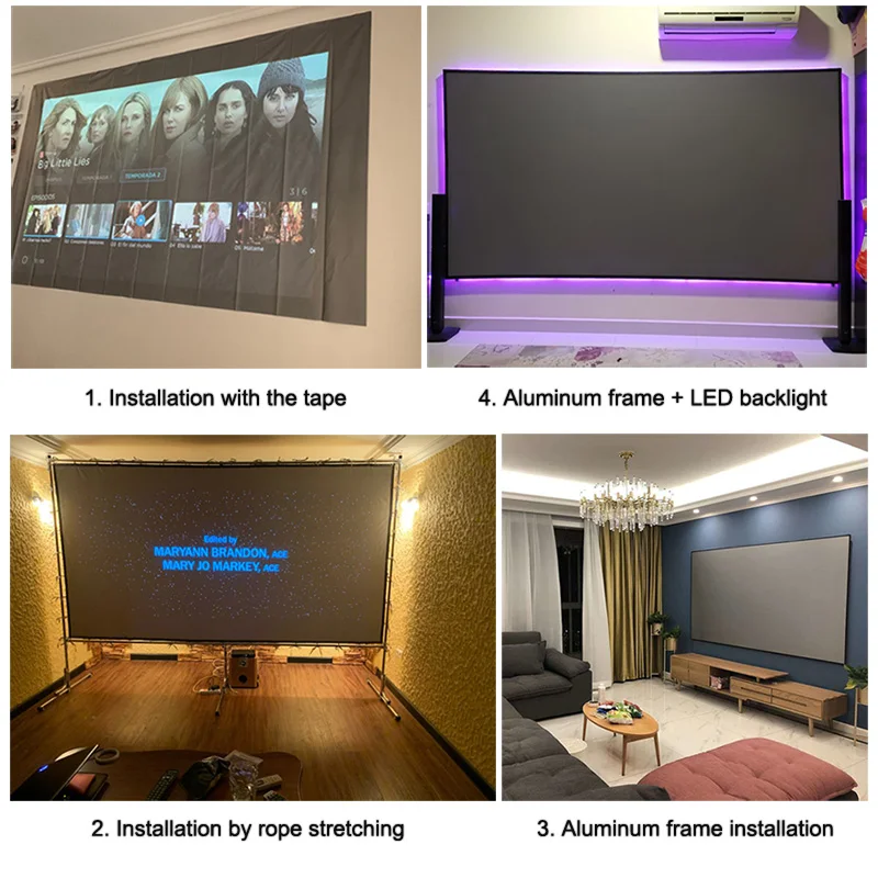 Portable Projector Screen Anti Light Reflective Fabric Cloth for Home Outdoor Office HD 3D 4K Curtain Increase Brightness projector screen projection screen