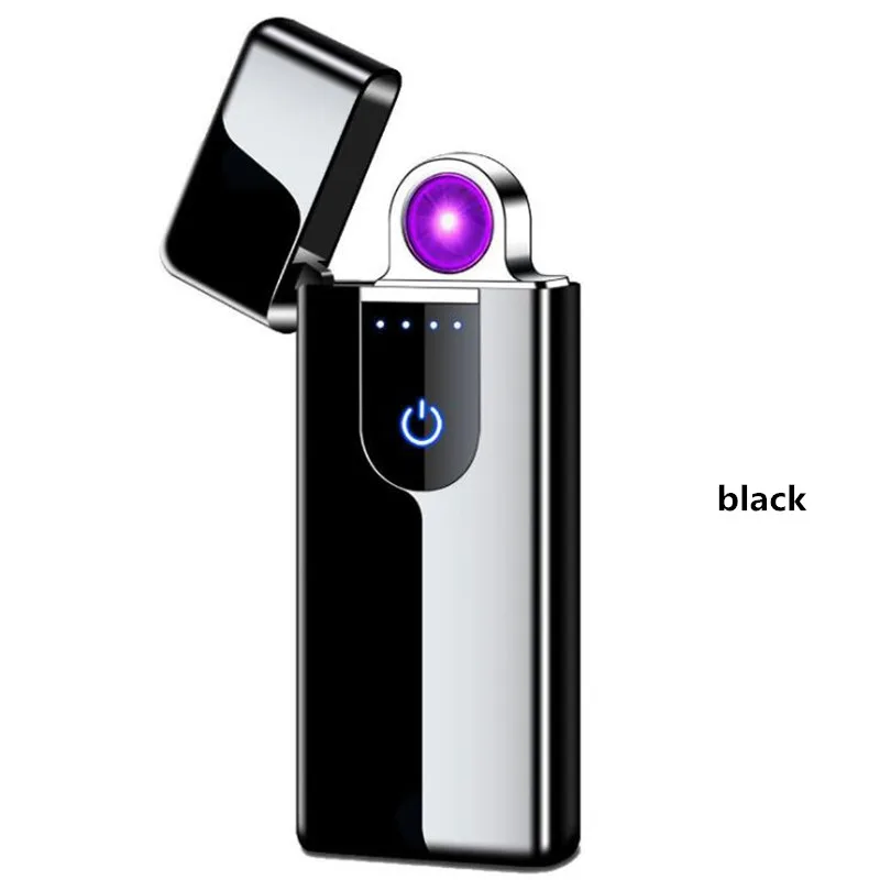 Дизайн USB зарядка вращающаяся дуговая Зажигалка сенсорный датчик переключатель электронная зажигалка ветрозащитные Плазменные зажигалки - Цвет: Black