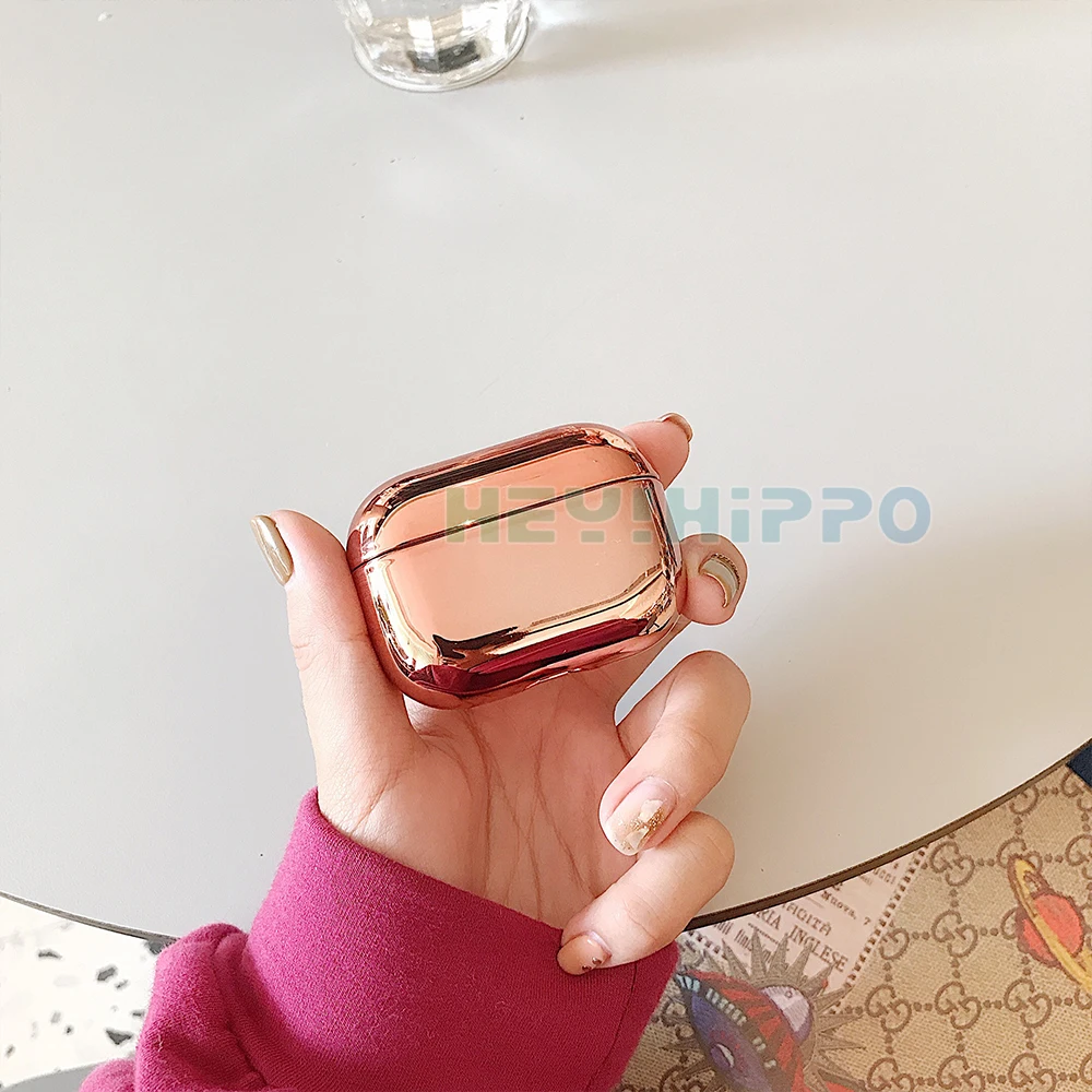 Pro-Rose Gold С гальваническим покрытием жесткий корпус наушников оболочка для Apple Airpods Pro защитный чехол роскошный золотой ящик анти-падение Крышка для airpods 2 - Цвет: Pro-Rose Gold