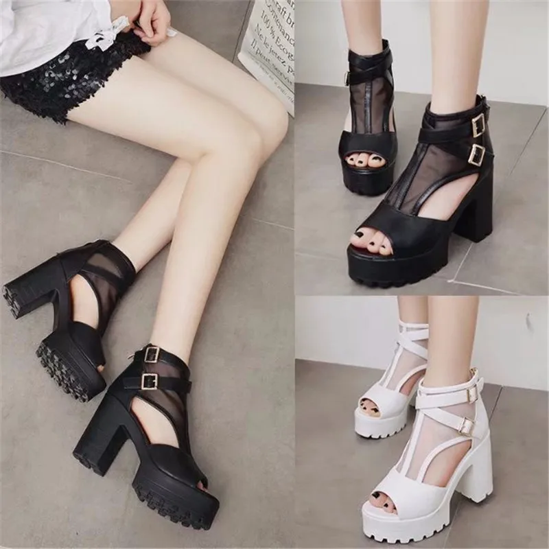 

2019 Summer New Style Western Style Chunky-Heel WOMEN'S Sandals Fish Mouth Waterproof Platform High Heel Shoes Low Top Side Cuto