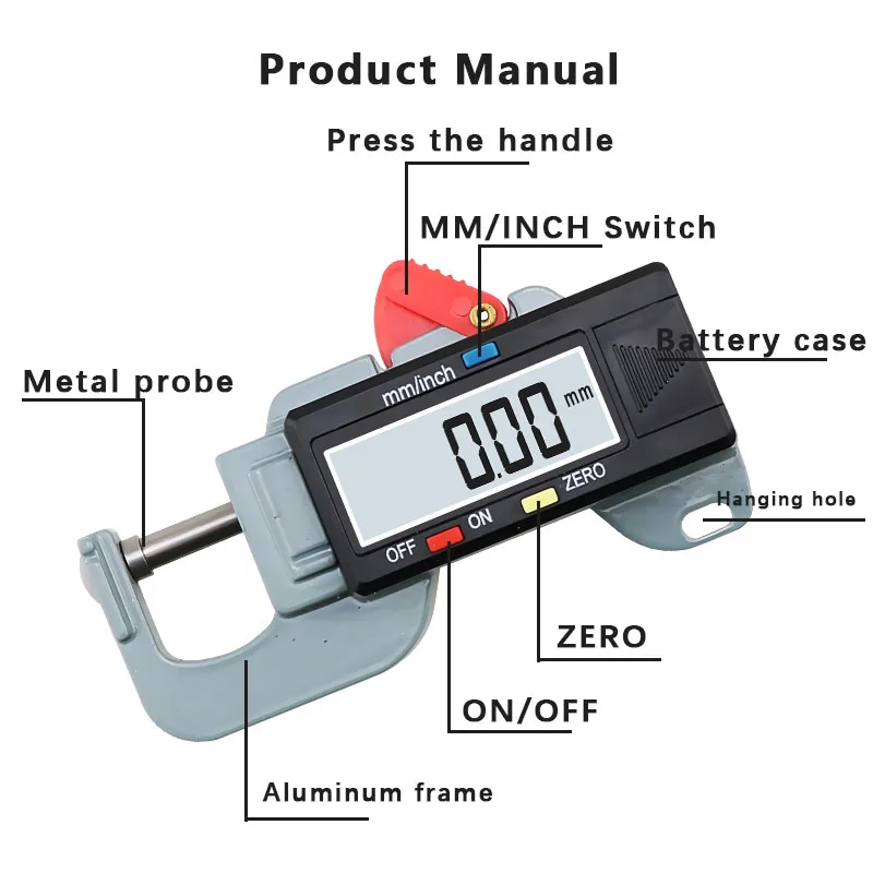 Thickness Gauge Precise Digital Thickness Gauge Meter Tester Micrometer Lateral Thickness Gauge For Leather Steel Plate Cloth 0-12.7 Mm/0.01mm