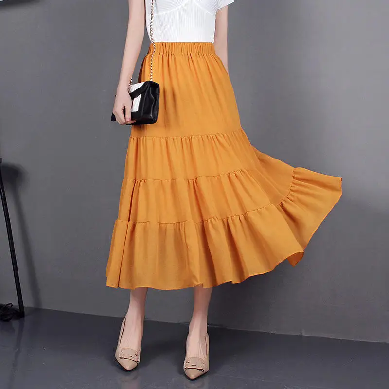 Женская длинная юбка в стиле Харадзюку элегантная шифоновая макси с высокой