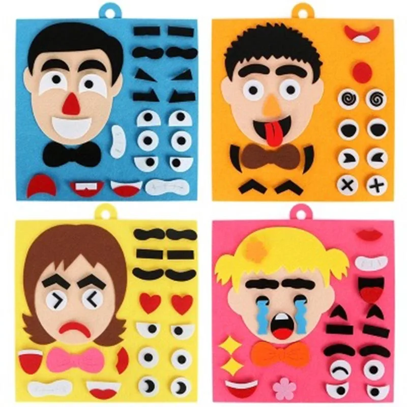  Facial Expressions DIY Felt Fabric Handmade Stickers Toys for Children Emotion Change Puzzle Teachi - 4000418512186