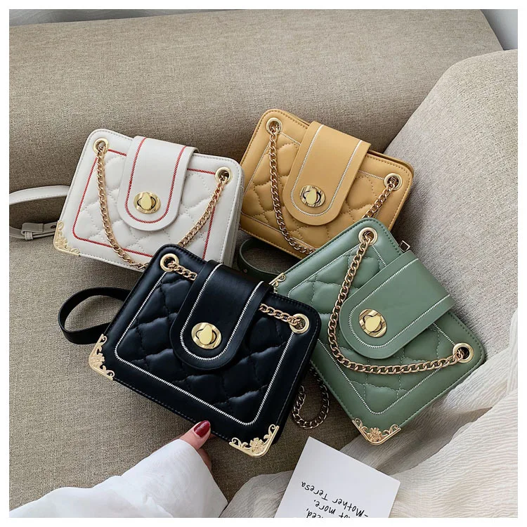 

Hot women's bag 2019 new Korean chain ladies shoulder bag fashion rhombic slung small square bag