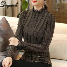 Dingaozlz осенне-зимняя вязаная рубашка Лоскутная кружевная блузка элегантные женские топы с длинными рукавами одежда размера Plu