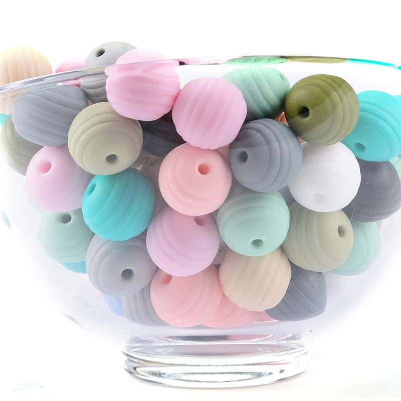 LOFCA 100pcs 벌집 실리콘 구슬 식품 학년 Threade 실리콘 Teether DIY Pacifier 클립 나선형 목걸이  Teether 만들기
