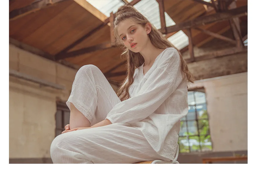 Cotton Palace Style Night Suit Princess Pajama Set Night Wear Women Vintage Navy V-neck Sleep Wear Home Suit Lounge Set