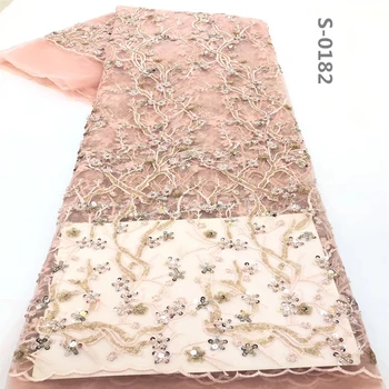 

2020 Latest African Lace Fabric Embroidered Sequins Lace High Quality French Tulle Lace Fabric for Wedding