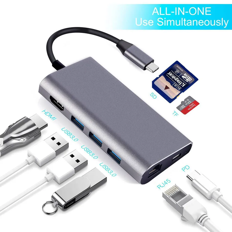 USB-C к HDMI/кард-ридер/RJ45/USB 3,0 адаптер USB C док-станция для MacBook Pro Аксессуары USB-C Тип C 3,1 сплиттер 3 порта USB C концентратор