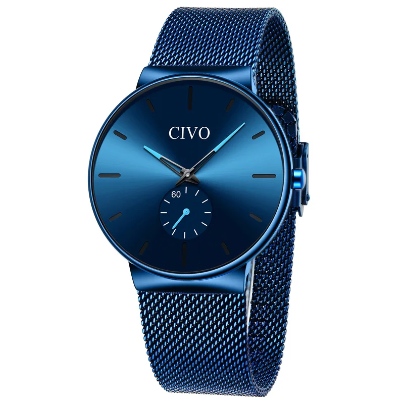 Reloj Hombre CIVO, новинка, мужские часы, Лидирующий бренд, роскошные кварцевые наручные часы, мужские сетчатые стальные водонепроницаемые спортивные часы, Relogio Masculino - Цвет: mesh blue