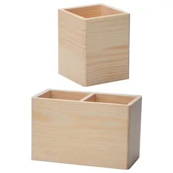 

Wooden Remote Control Storage Pen Phone Holder 1/2 Grid Organizer Desktop Office Container School Supplies