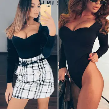 

Women's Stylish Long Sleeve Tops Romper Sweetheart Neck Bodysuit Stretch Ladies Leotard Body Tops Jumpsuit Palysuits