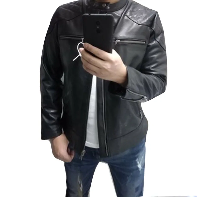 

2020 Black Men Slim Fit Motorcycle Jacket Plus Size XXXXXL Genuine Cowhide Russian Autumn Biker's Leather Coat