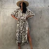 2022 100%Cotton Beach Kaftan Bikini Cover-ups Bohemian Printed Summer Midi Dress Tunic Women Beach Wear Swim Suit Cover Up Q1226 ► Photo 1/6