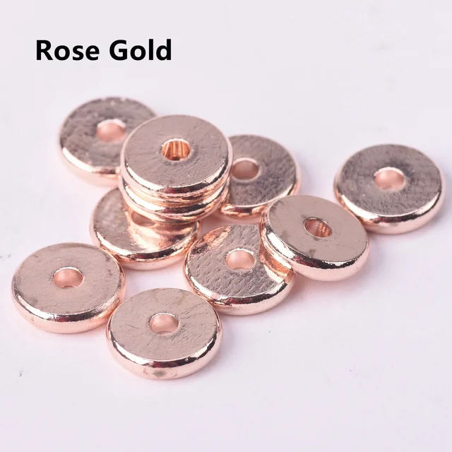 Solid Brass Metal Gold / Rose Gold Flat Round Shape 4mm 6mm 8mm 10mm 12mm 14mm Loose Spacer Beads lot for Jewelry Making Rose Gold