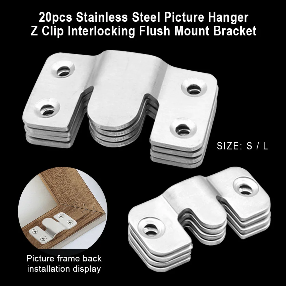20pcs Picture Hanger Interlocking Flush Mount Bracket Art Gallery Z Clip Hardware Stainless Steel Painting Display Headboard