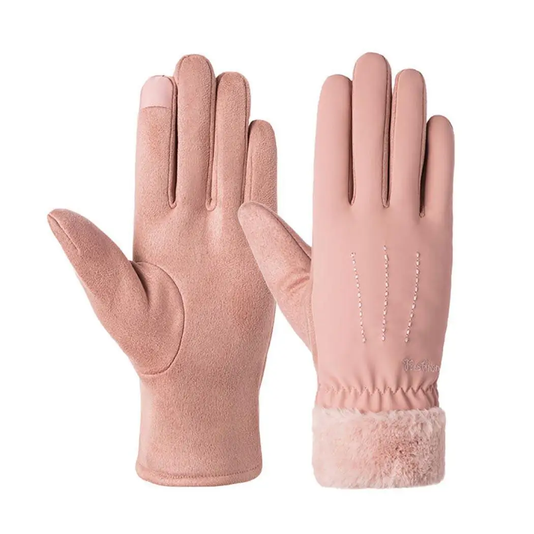 Женские мягкие удобные зимние теплые утолщенные парные уличные перчатки с мультяшным рисунком, только ручная стирка - Цвет: pinkn901